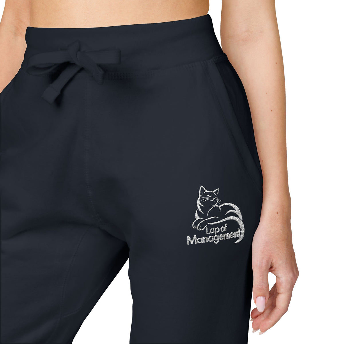 Lap of Management Embroidered Cat Fleece Joggers
