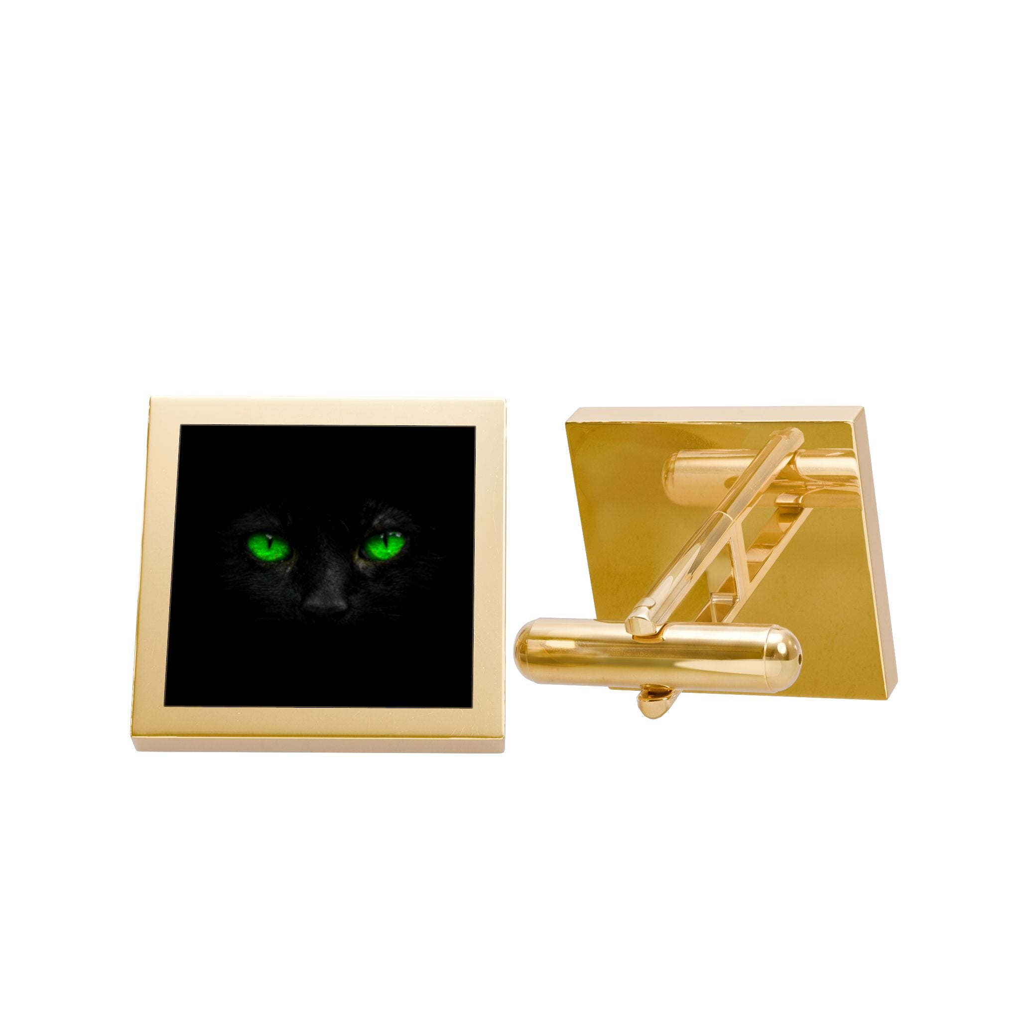 Black Cat Green Eyes Cufflinks | Gold or Silver Square Cufflinks