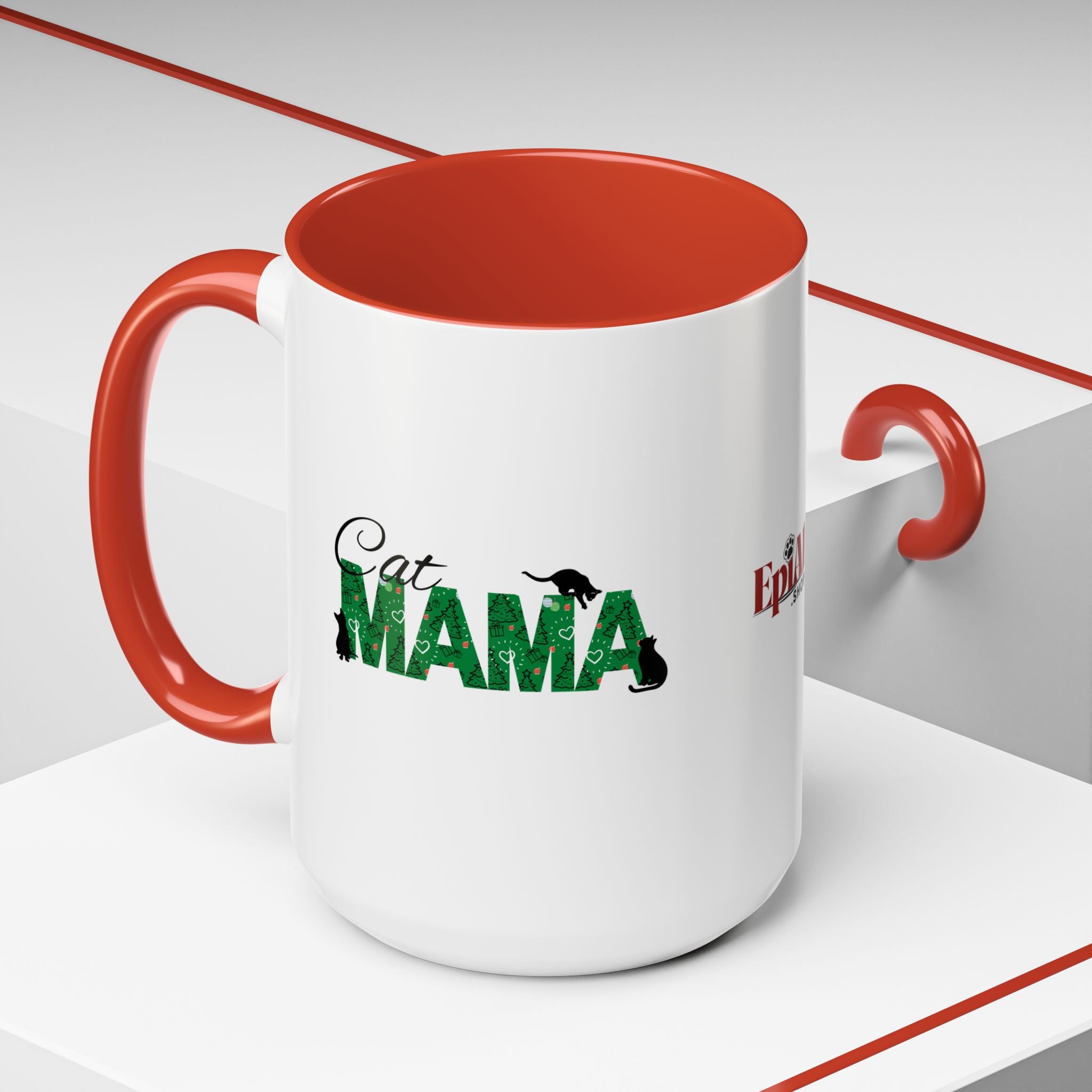 Photo depicting the ​Christmas Cat Mama Accent Coffee Mug (11, 15oz) from EpiAl's Shop.