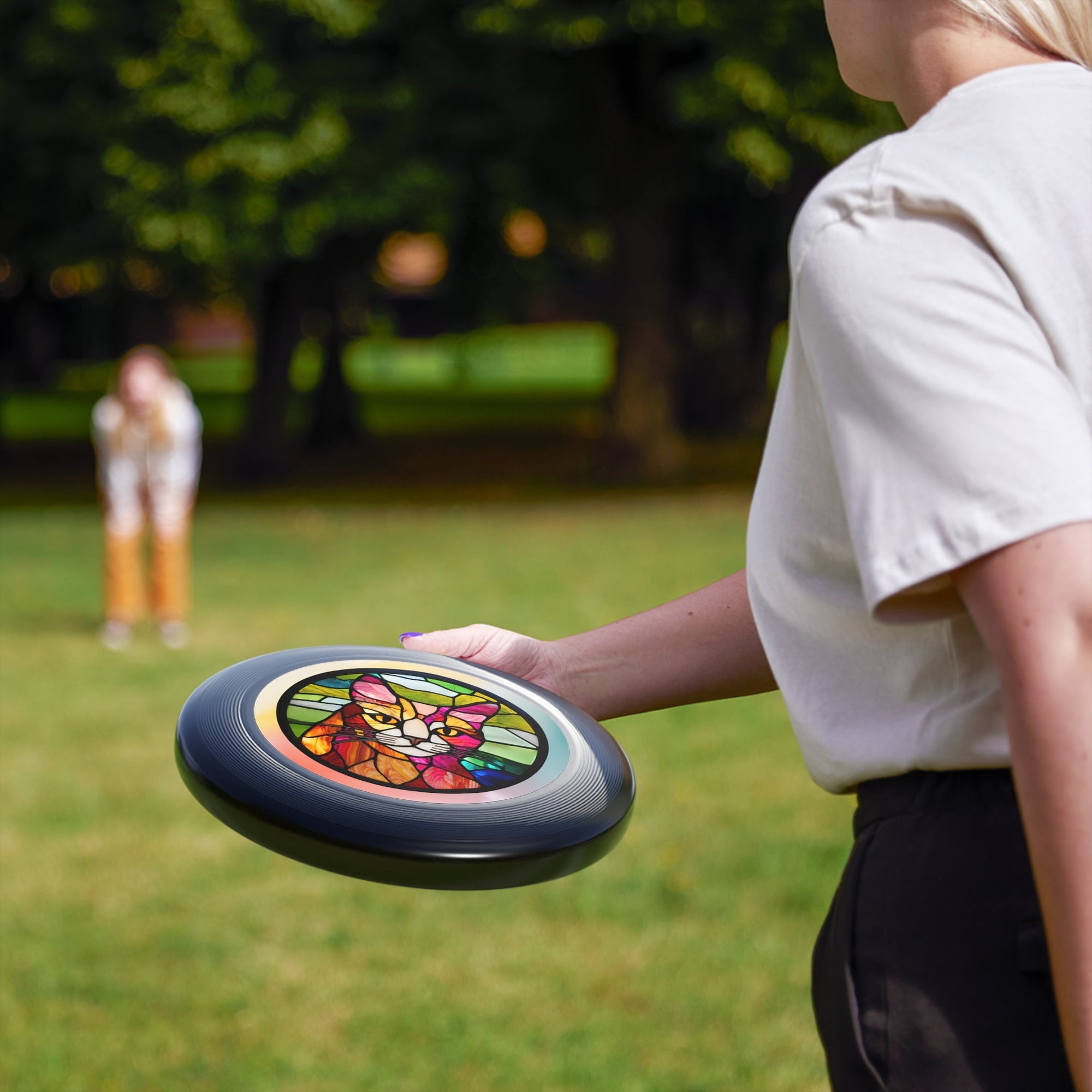 Stained Glass Cat Frisbee - Colorful Outdoor Fun for Cat Lovers Printify