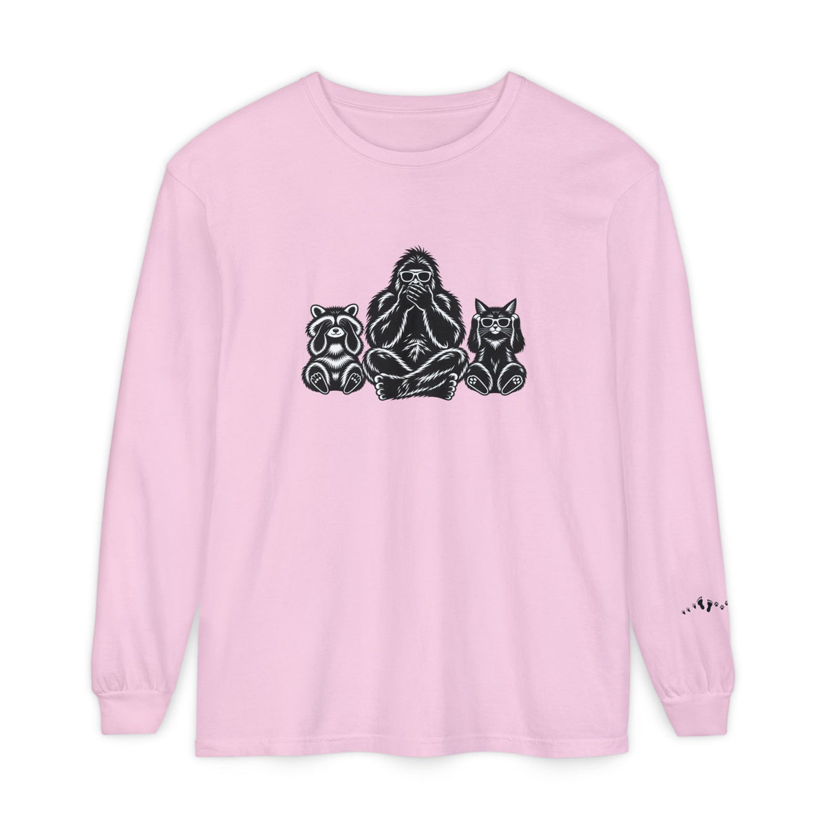 Hear No Evil, See No Evil, Speak No Evil | Bigfoot, Jimothy & Cat Garment-Dyed Long Sleeve Tee