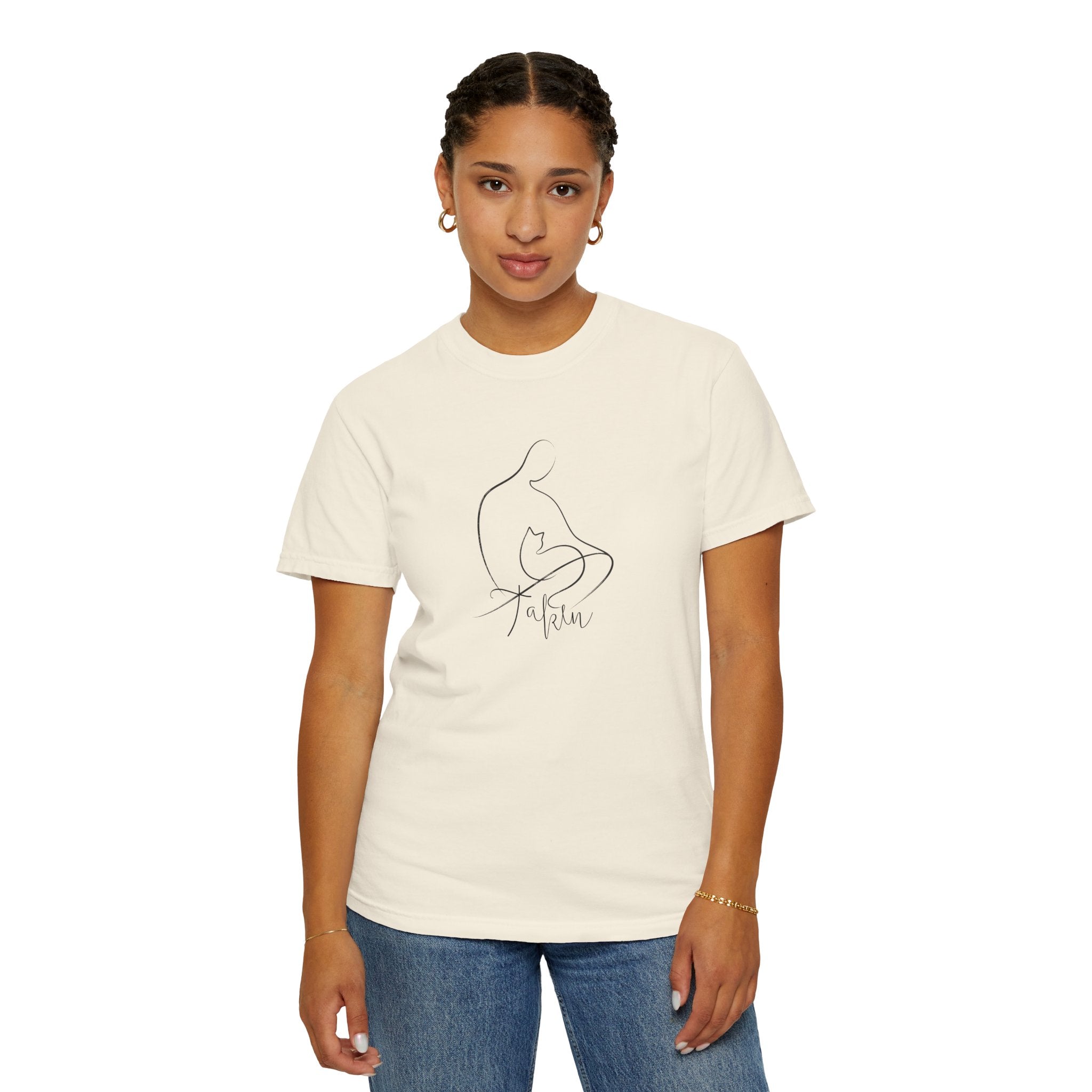 Taken | Abstract Person & Cat Line Art T-Shirt