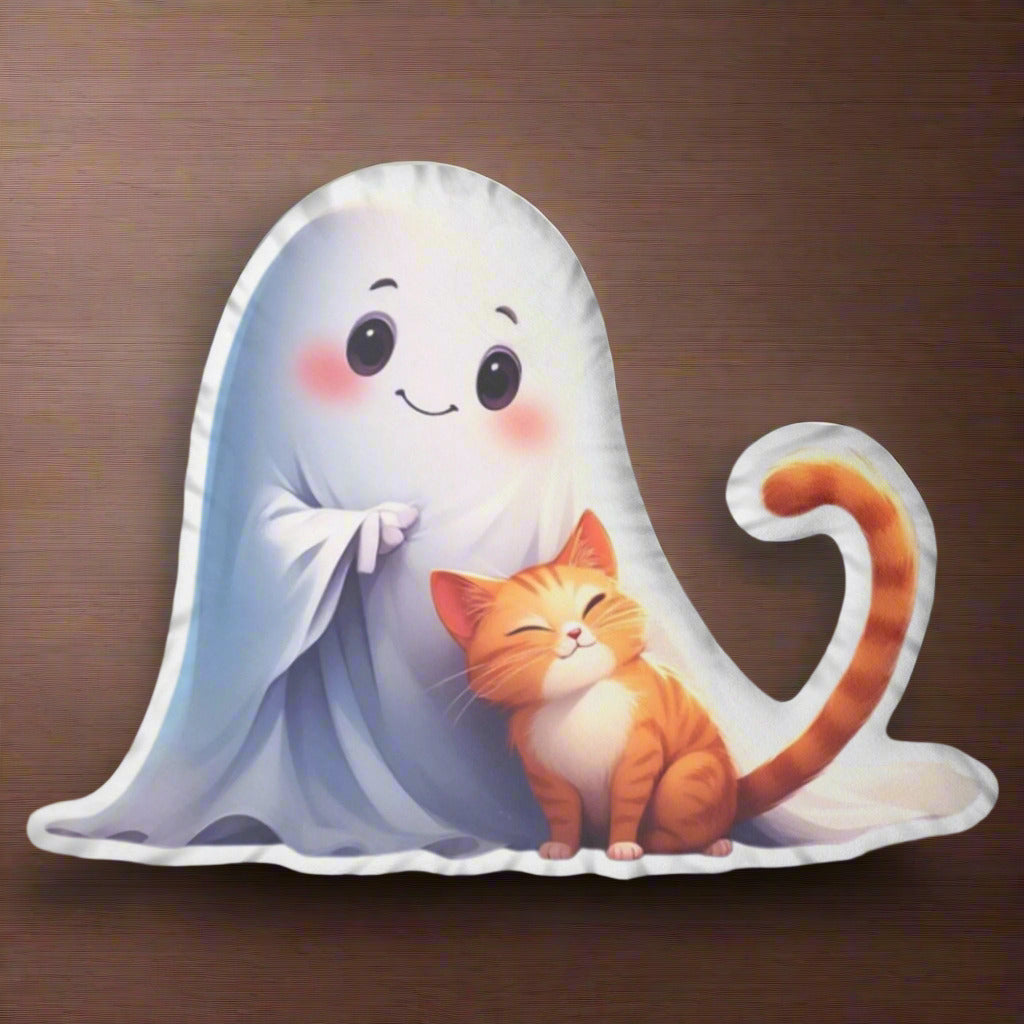 Ghost Cat Shaped Pillow, Halloween Plushie