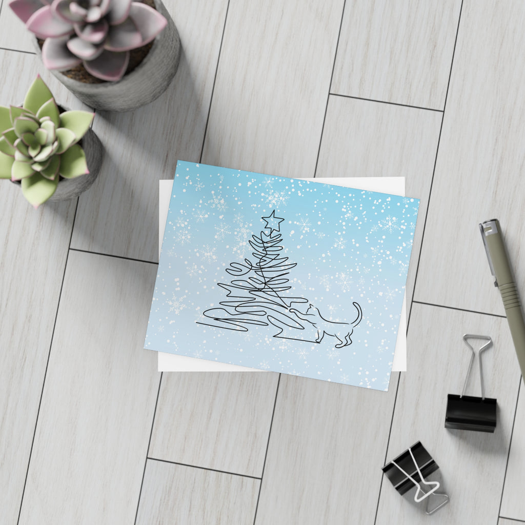 Kitty & Christmas Tree Postcard Bundles (envelopes included)