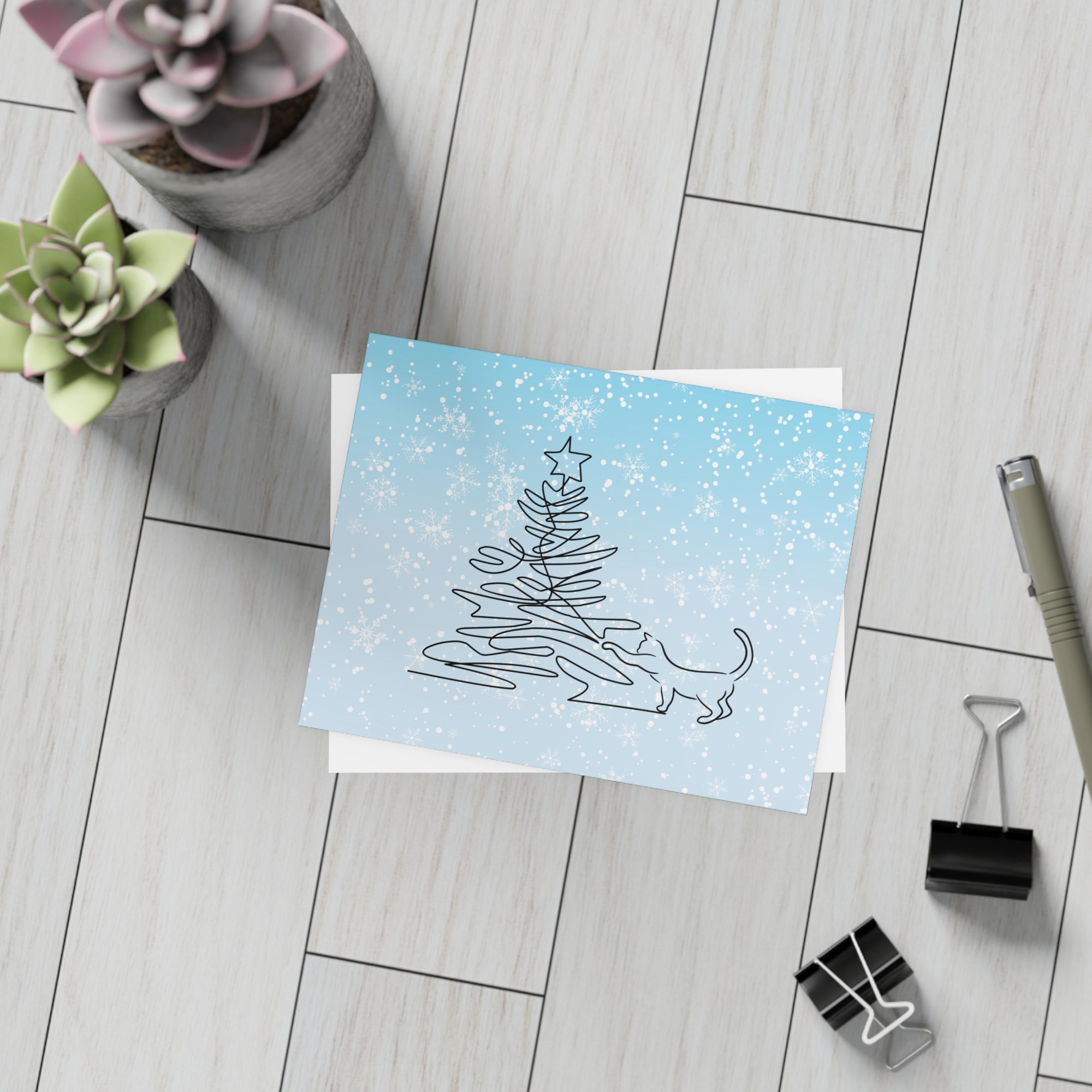 Kitty & Christmas Tree Postcard Bundles (envelopes included)
