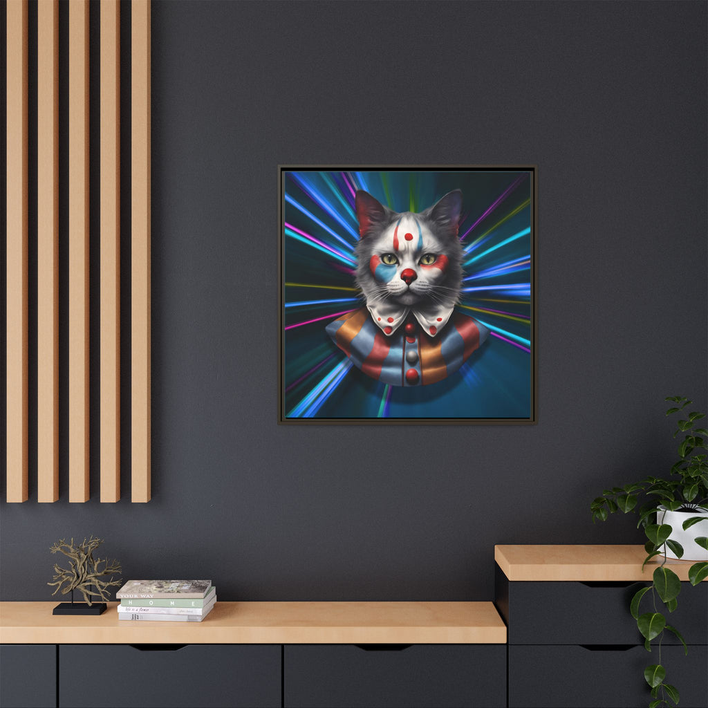 Colorful Cat Clown Framed Canvas Art – Quirky Home Decor for Pet Lovers