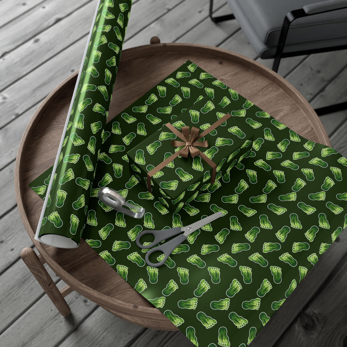 Bigfoot Footprint Wrapping Paper | Sasquatch Forest Gift Wrap | Cryptid All-Occasion Paper