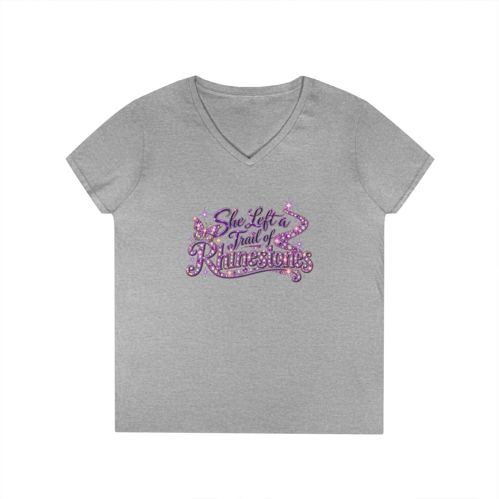 She Left a Trail of Rhinestones V-Neck T-Shirt