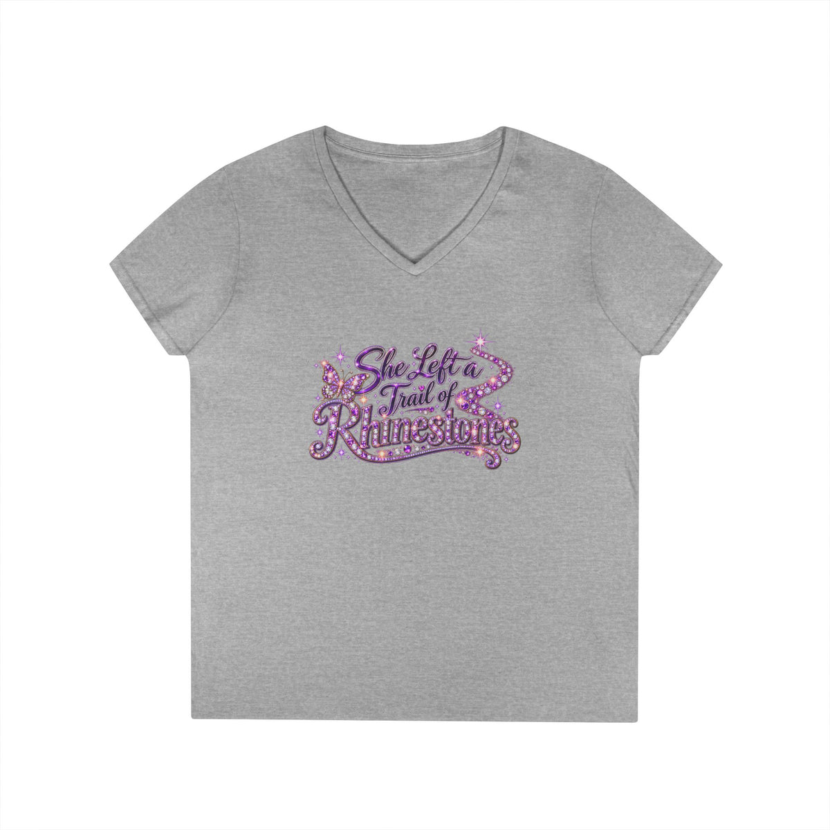 She Left a Trail of Rhinestones V-Neck T-Shirt