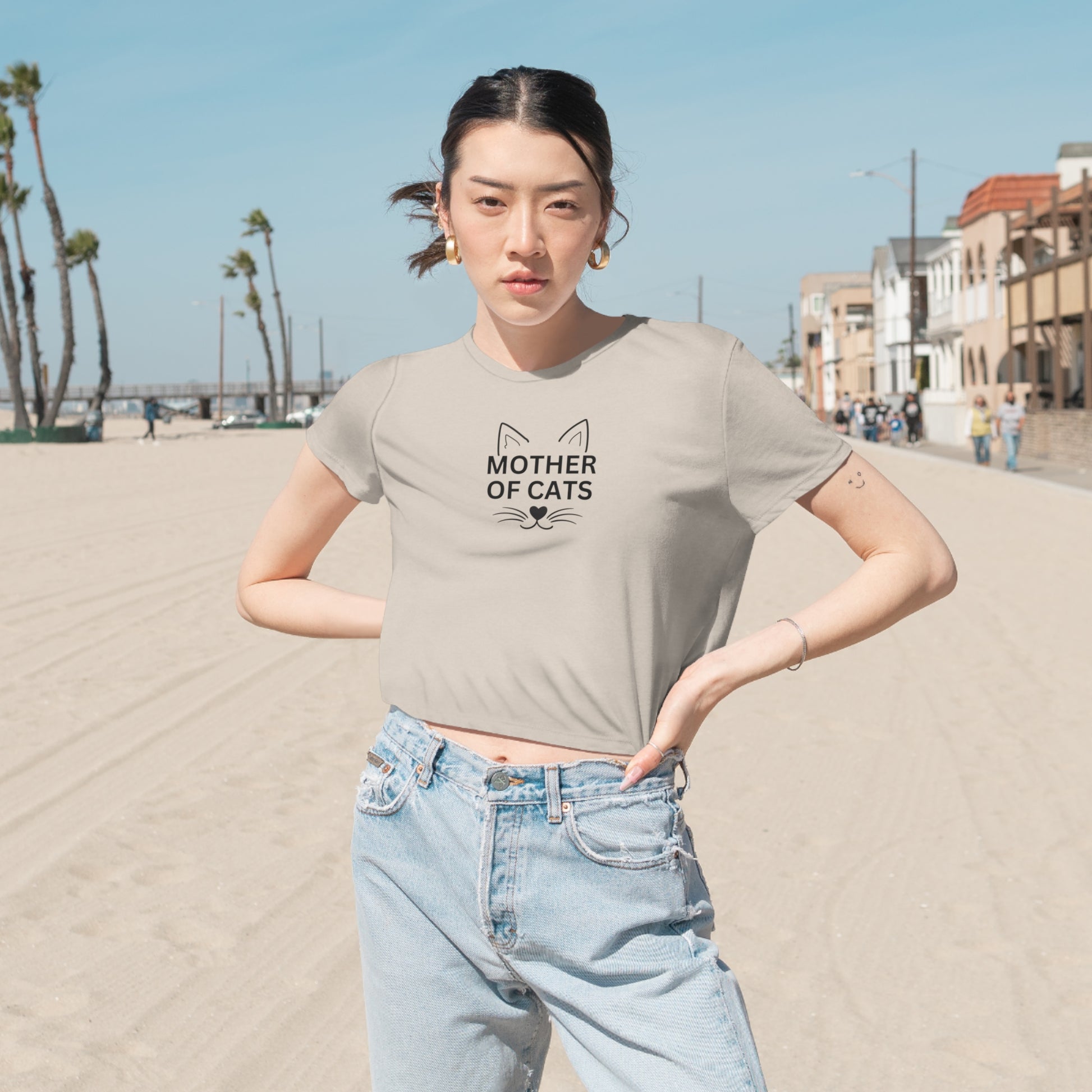 Mother of Cats Women's Flowy Cropped Tee - T - Shirt - Epileptic Al’s Shop