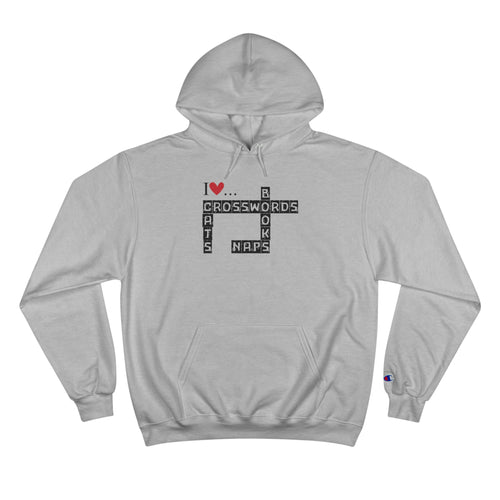Photo depicting the ​Crosswords and Cats Champion Hoodie from EpiAl's Shop.
