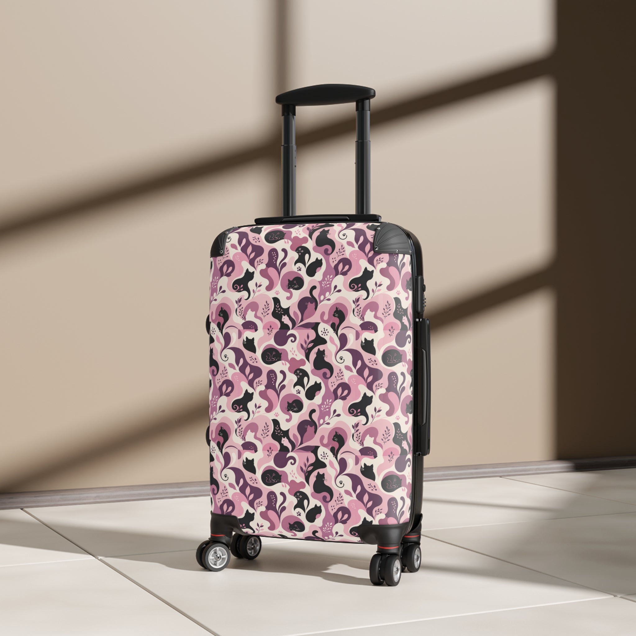 Cat Lady Camo Hard-Shell Suitcase - Pink Abstract Cat Luggage for Women