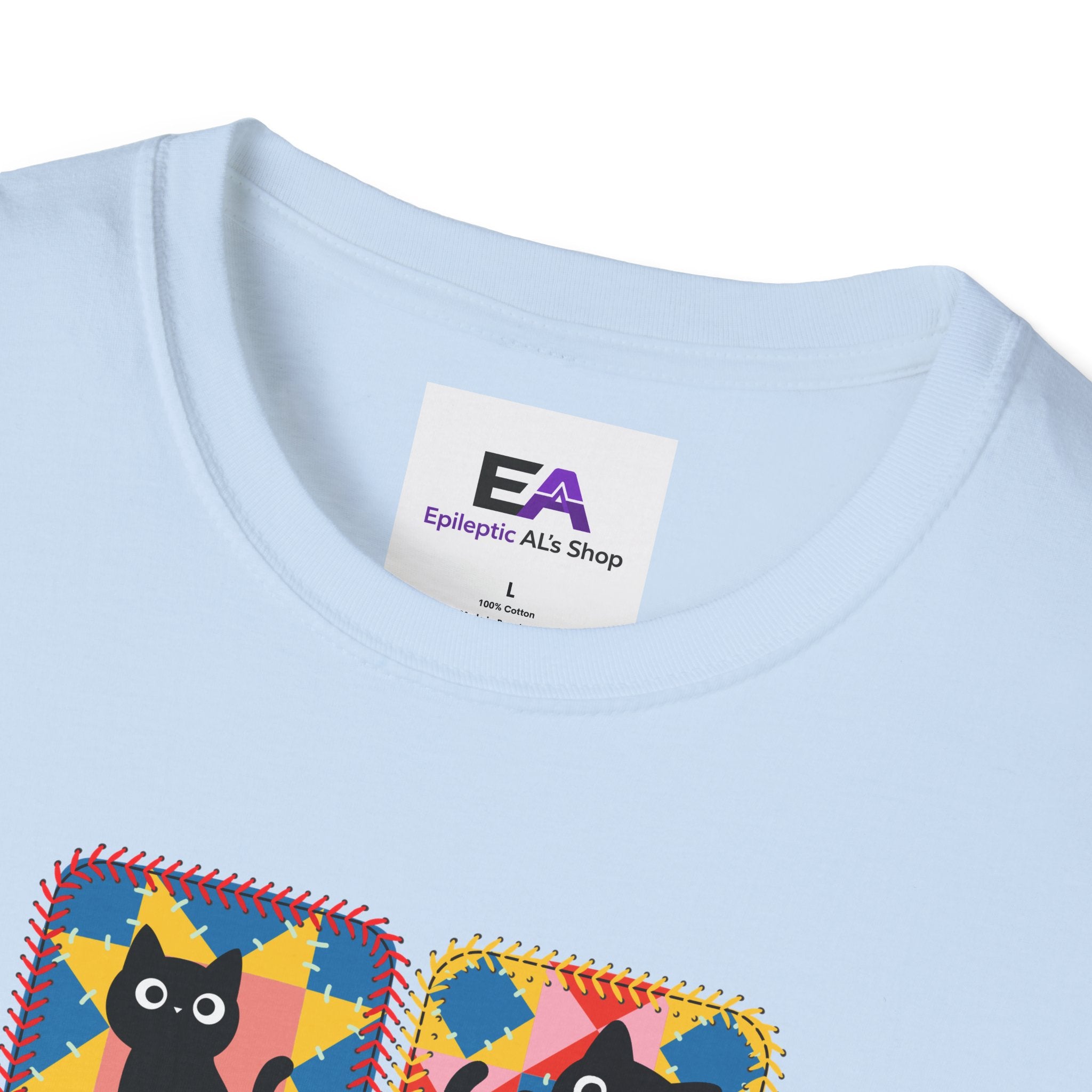 Patchwork Black Cats T-Shirt | Colorful Quilt Cat Lover Graphic Tee