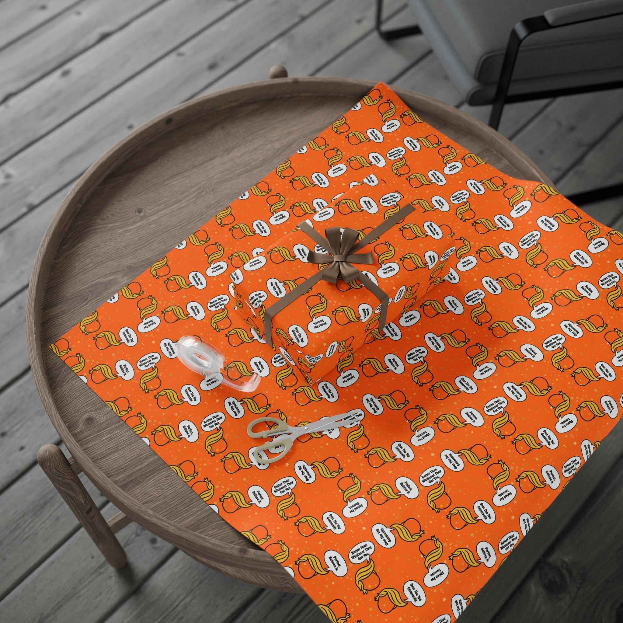 “Styled for Success” Parody Gift Wrap – Blonde Whoosh & Gold Stars