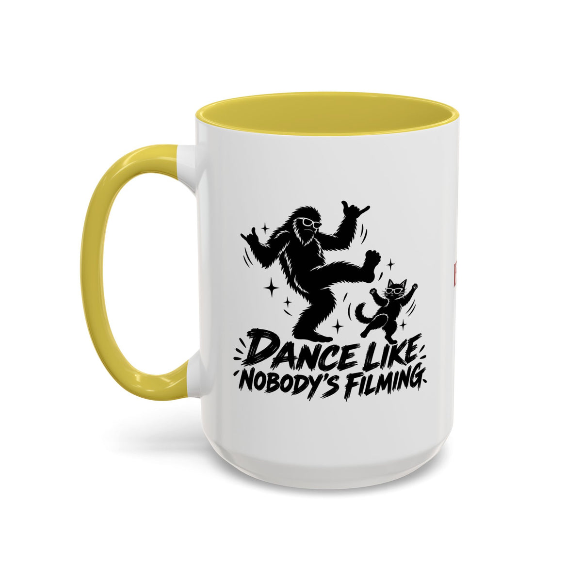 Dance Like Nobody's Filming | Funny Bigfoot & Cat Coffee Mug (11oz/15oz)