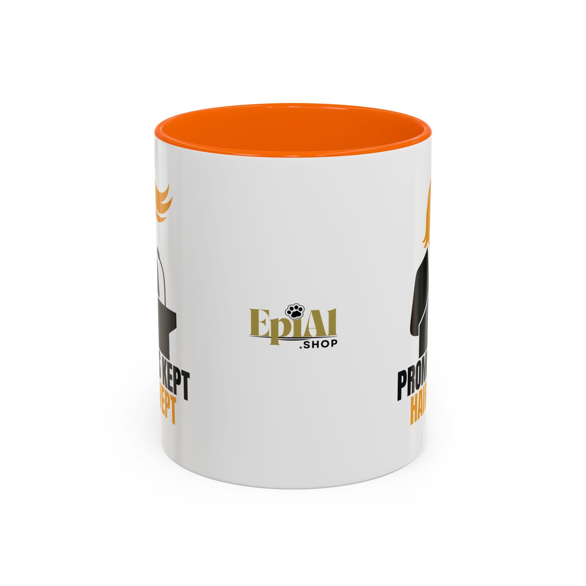 Promises Kept, Hair Swept — Two-Tone Coffee Mug (Political Parody)