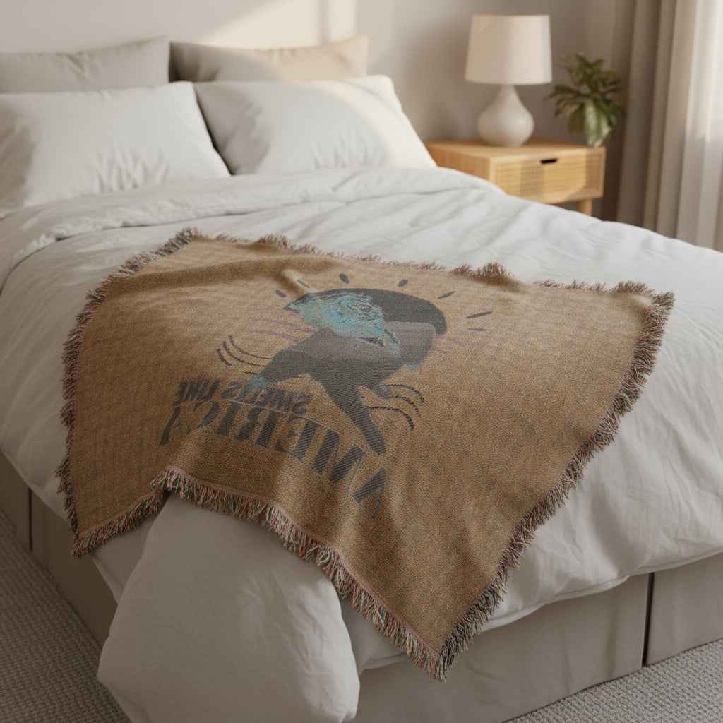 Humorous "Smells Like America" Woven Blanket
