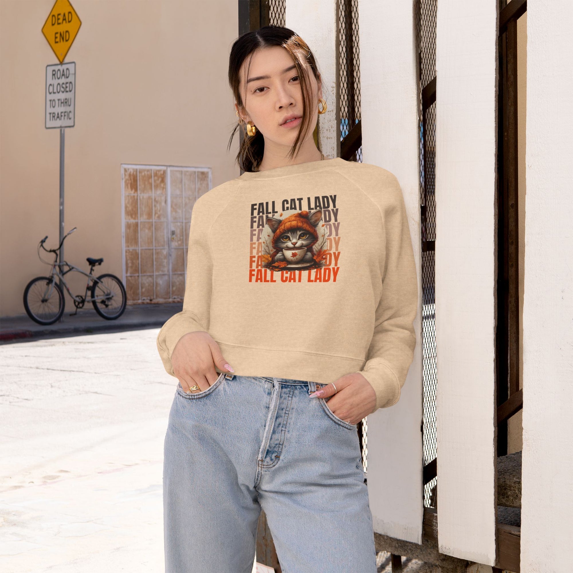 Fall Cat Lady Cropped Pullover | Cozy Women's Sweatshirt