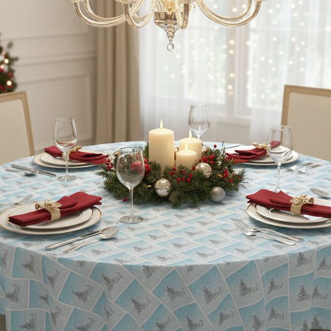 Photo depicting the ​Abstract Kitty Christmas Tablecloth from EpiAl's Shop.