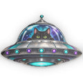 Cat in UFO Shaped Pillow | Black Cat Alien Spaceship Pillow | Funny Cosmic Cat Decor