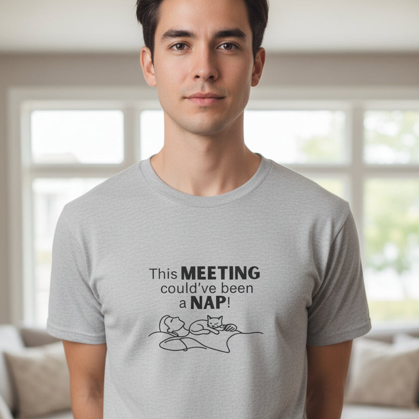 This Meeting Could’ve Been a Nap Cat T-Shirt – Minimalist Line Art Graphic Tee (Unisex)