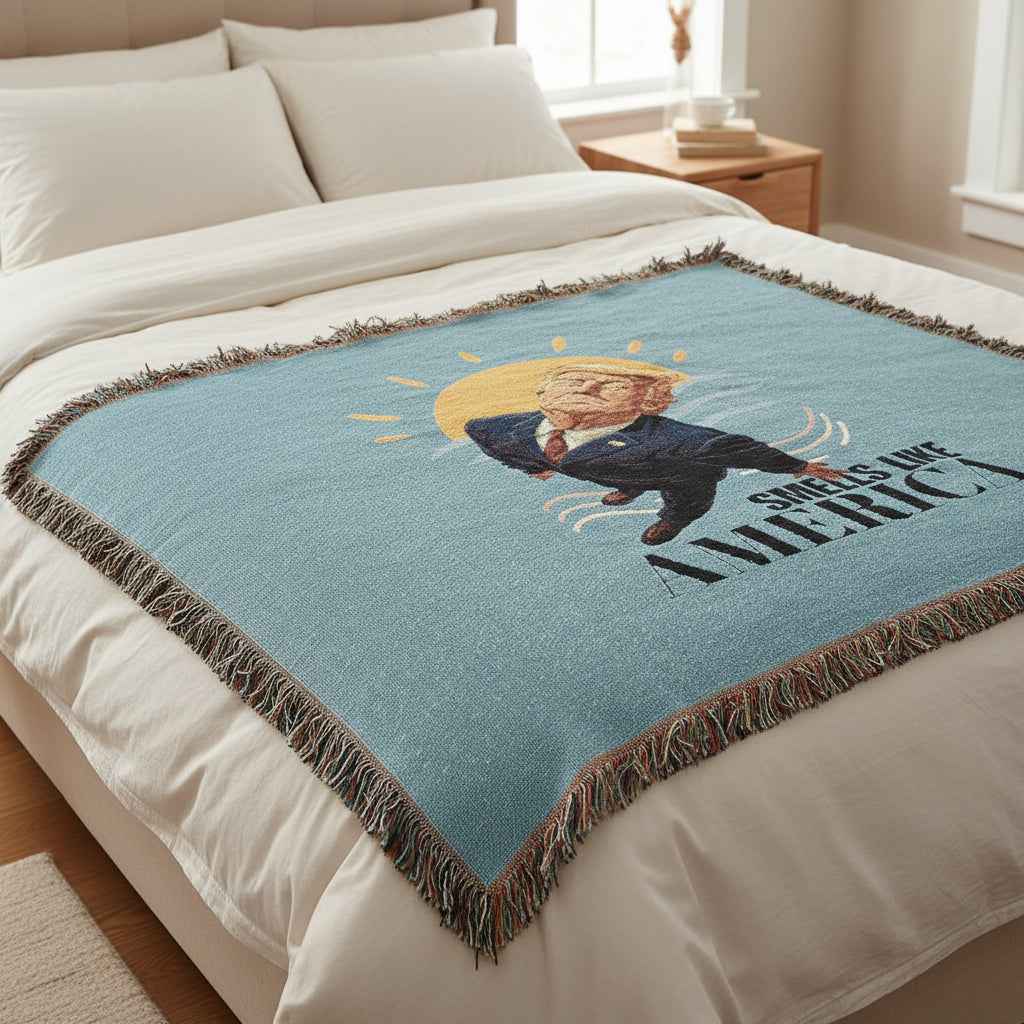 Humorous "Smells Like America" Woven Blanket