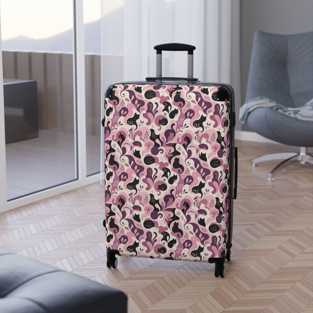 Cat Lady Camo Hard-Shell Suitcase - Pink Abstract Cat Luggage for Women