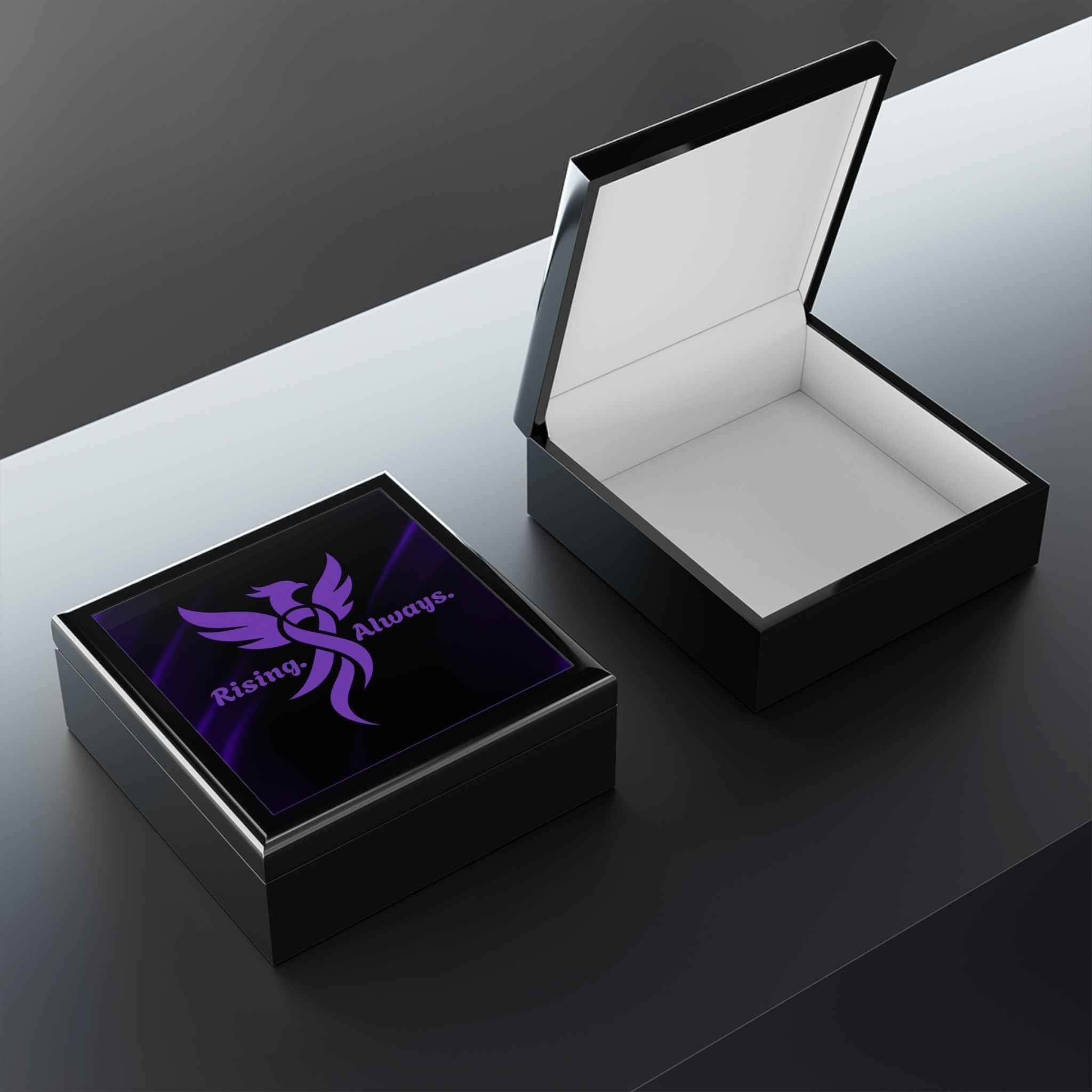 “Rising. Always.” Purple Phoenix Epilepsy-Awareness Jewelry Box