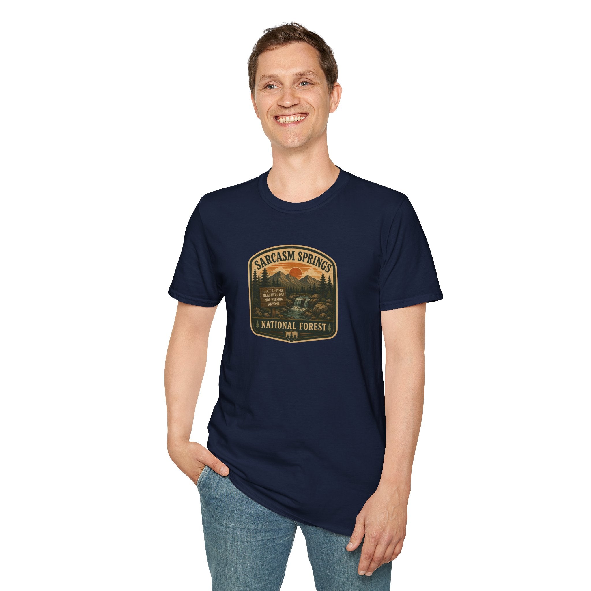 Sarcasm Springs National Forest Unisex T-Shirt | Funny Retro Outdoors Graphic Tee