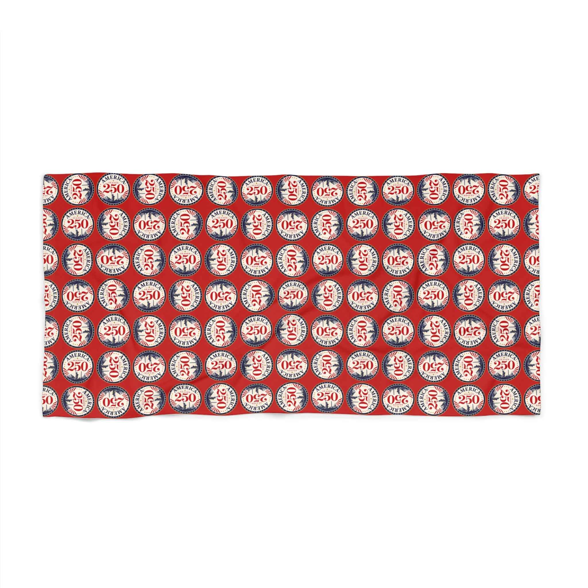 America 250 Retro Badge Beach Towel | Oversized Patriotic Summer Pool & Beach Towel