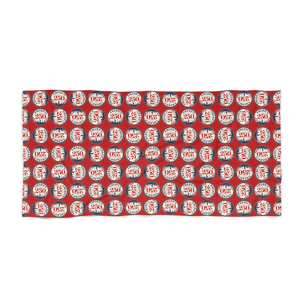 America 250 Retro Badge Beach Towel | Oversized Patriotic Summer Pool & Beach Towel