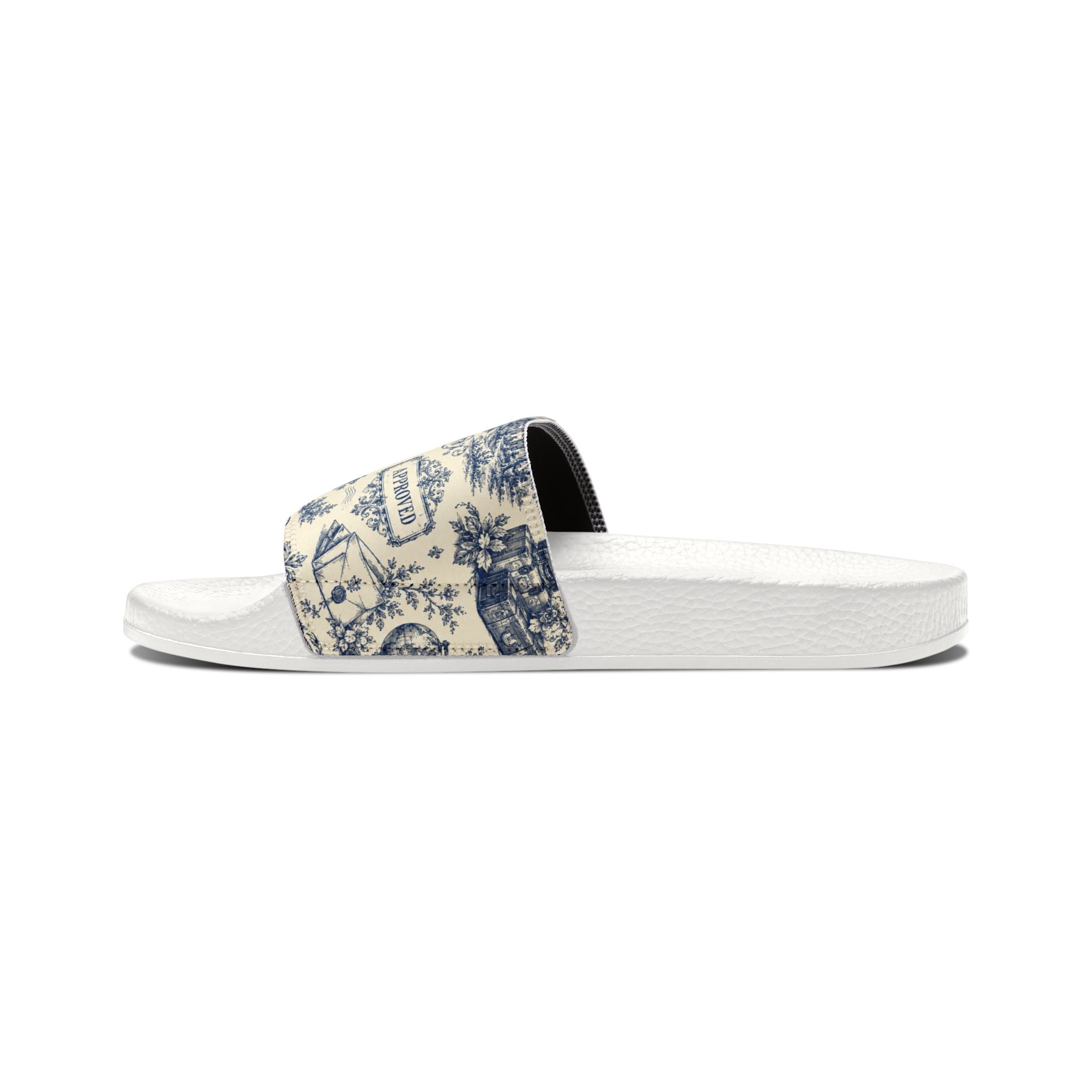 Out of Office Blue Toile Slide Sandals (Removable Strap)