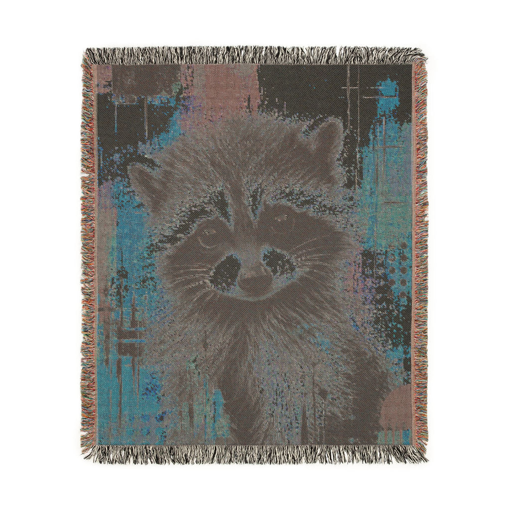 Jimothy the Raccoon Abstract Woven Throw Blanket with Fringe