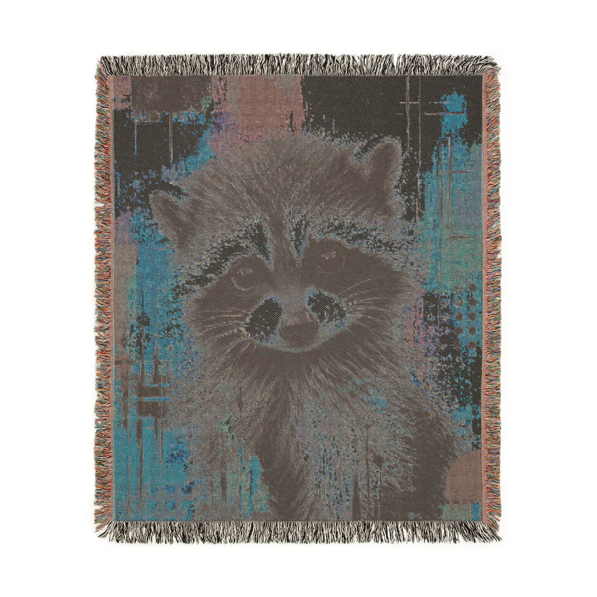 Jimothy the Raccoon Abstract Woven Throw Blanket with Fringe