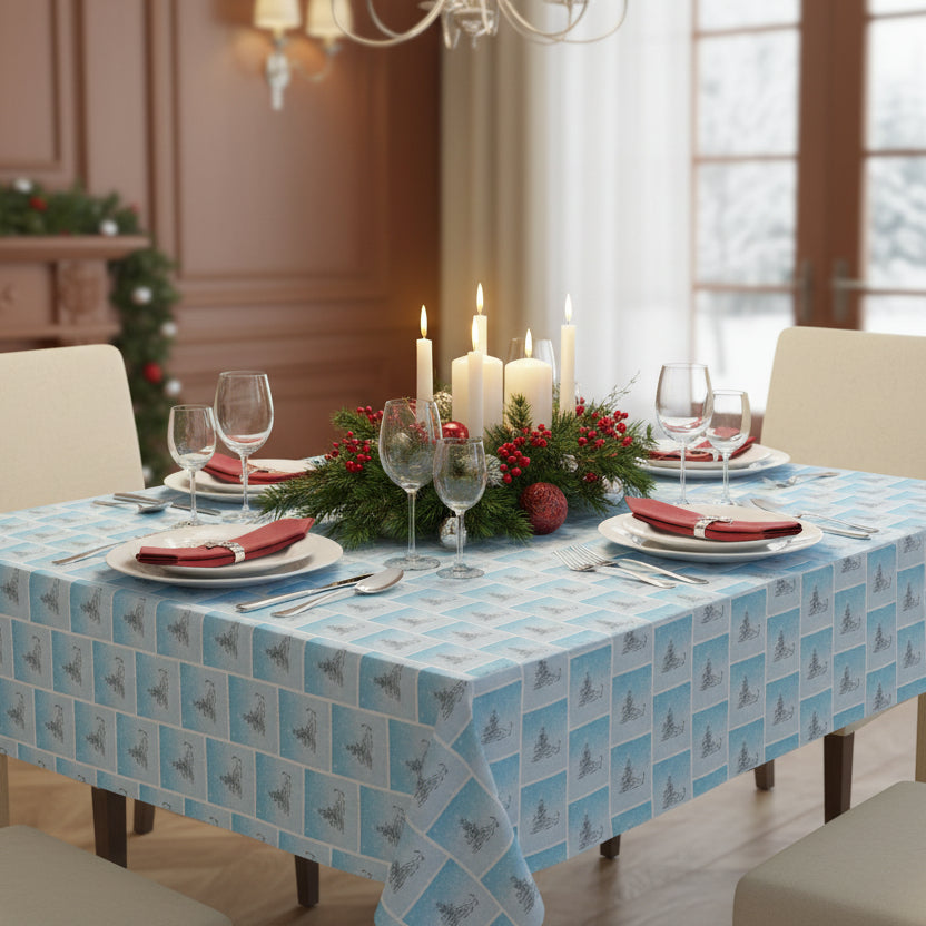 Photo depicting the ​Abstract Kitty Christmas Tablecloth from EpiAl's Shop.