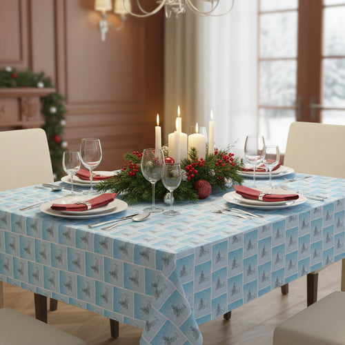 Photo depicting the ​Abstract Kitty Christmas Tablecloth from EpiAl's Shop.