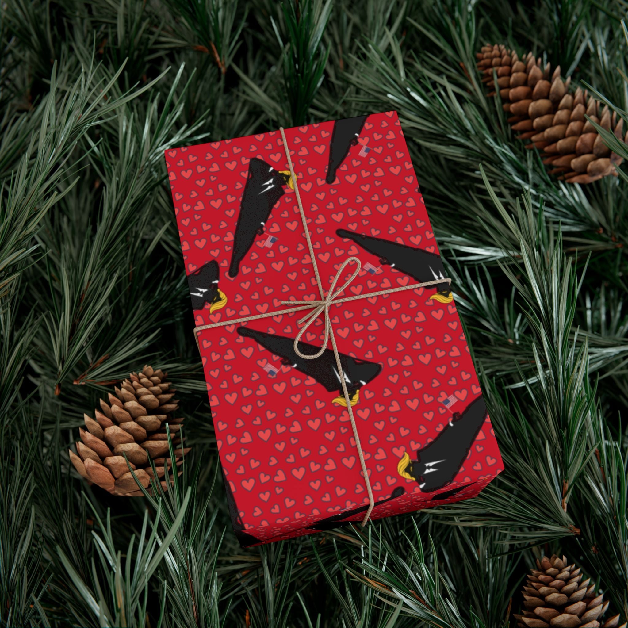 Commander-in-Recline Heart Wrap – Satirical Red All-Occasion Gift Paper