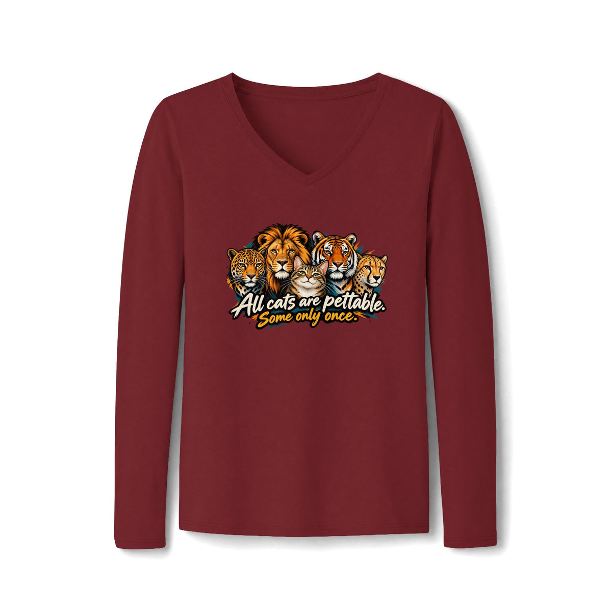 All Cats Are Pettable Long Sleeve V-Neck Shirt | Funny Cat Lover Tee