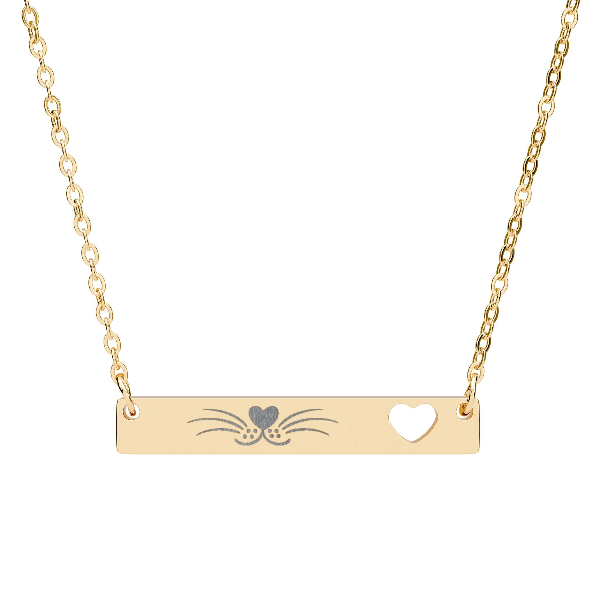 Minimalist Cat Whisker Bar Necklace — Engraved Pendant with Heart Cutout