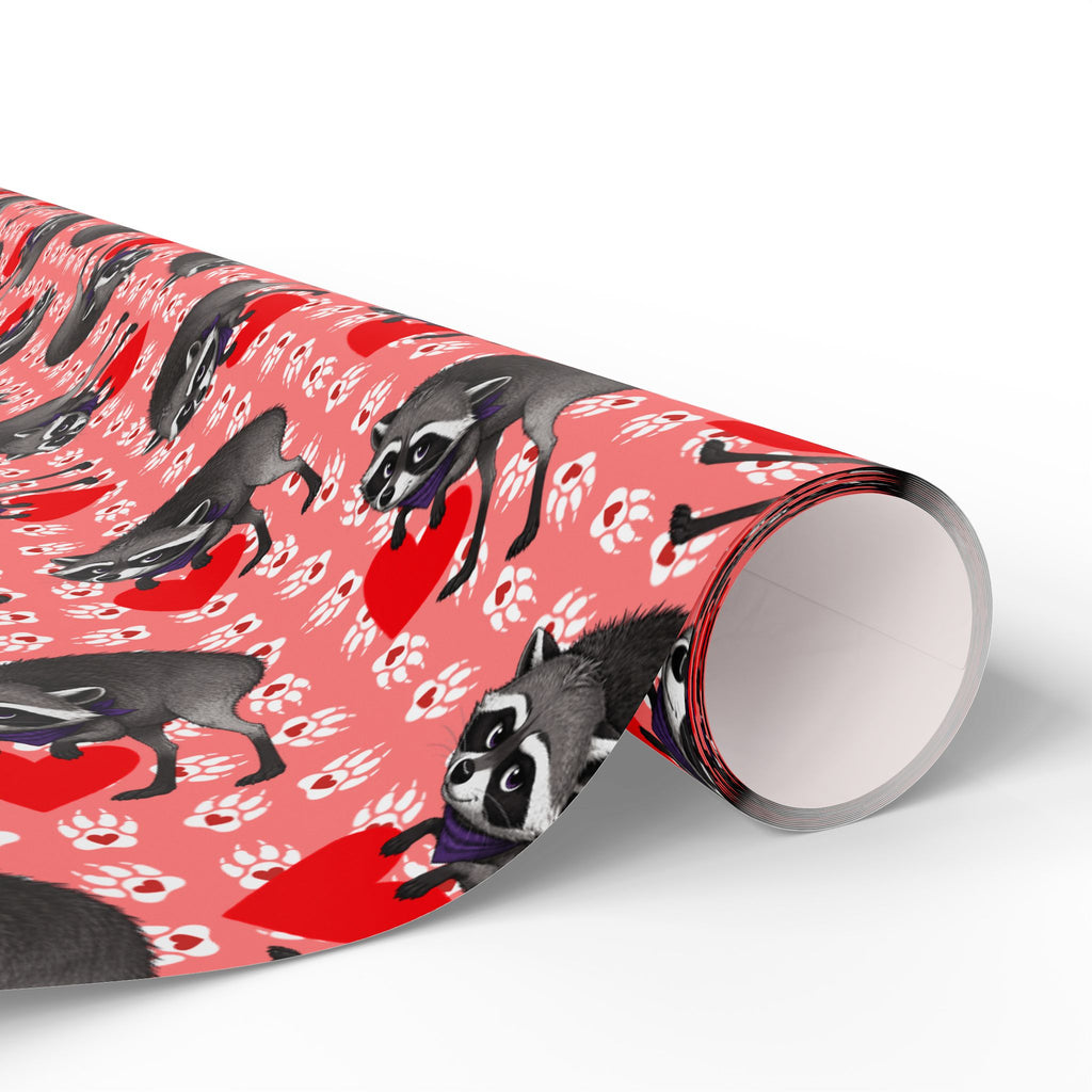 Jimothy's Love & Mischief Gift Wrapping Paper | Raccoon Hearts & Paw Prints