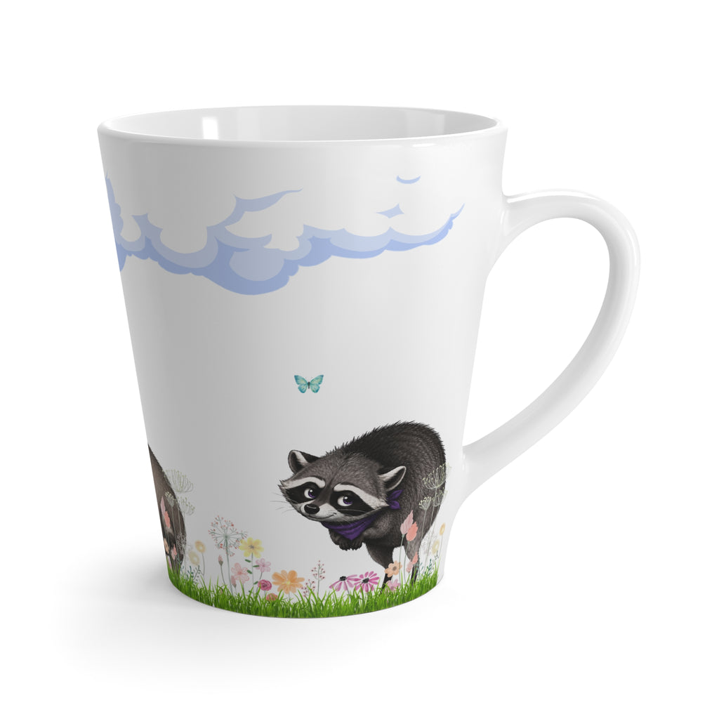 Jimothy’s Wildflower Morning 12 oz Latte Mug – Whimsical Raccoon Coffee Cup