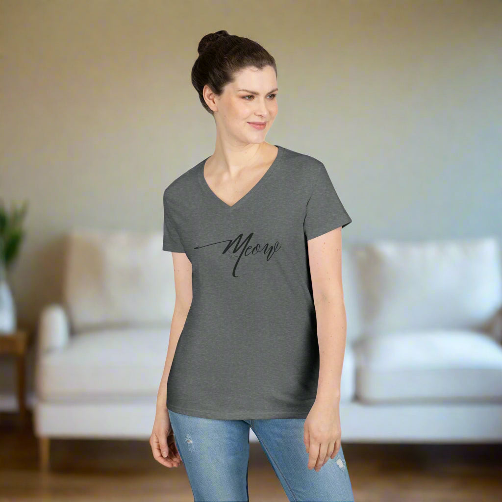 Stylish Meow Ladies' V-Neck T-Shirt, Cute Cat Lover Gift