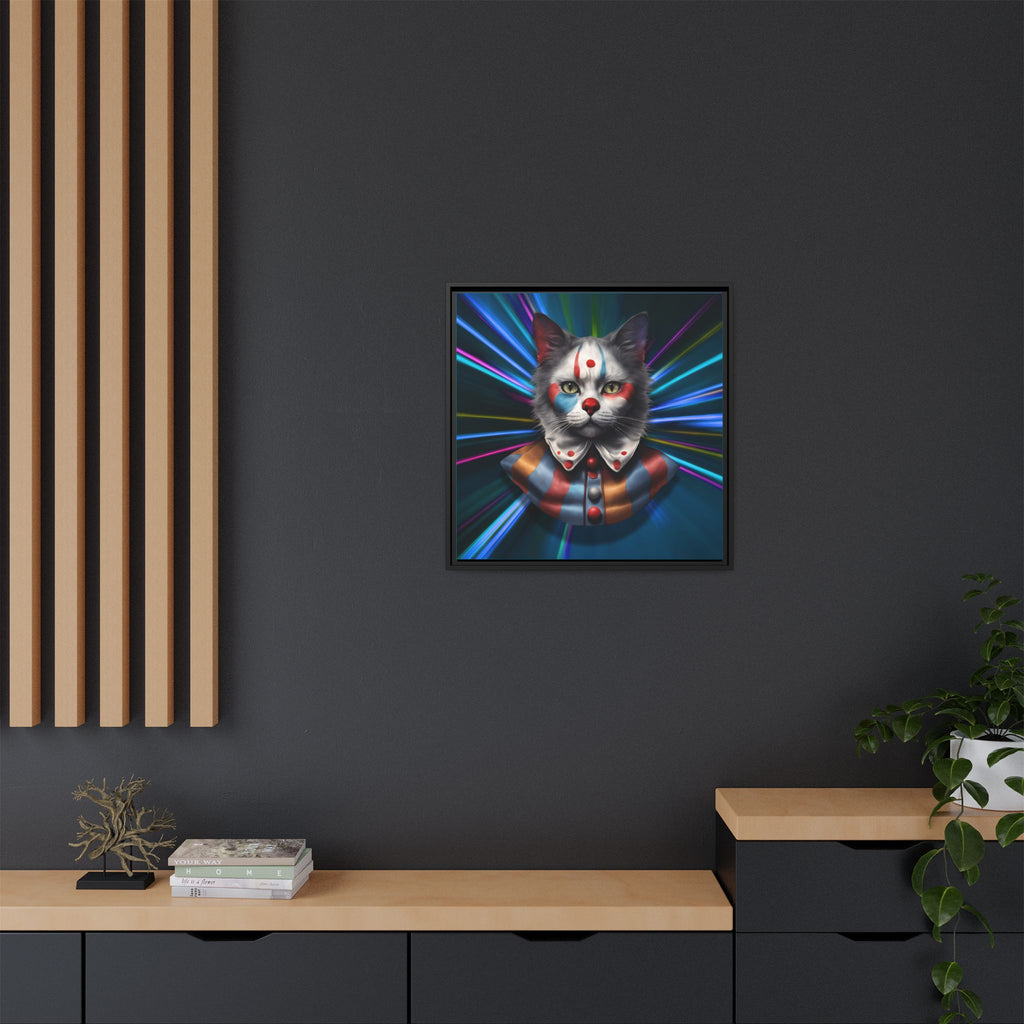 Colorful Cat Clown Framed Canvas Art – Quirky Home Decor for Pet Lovers