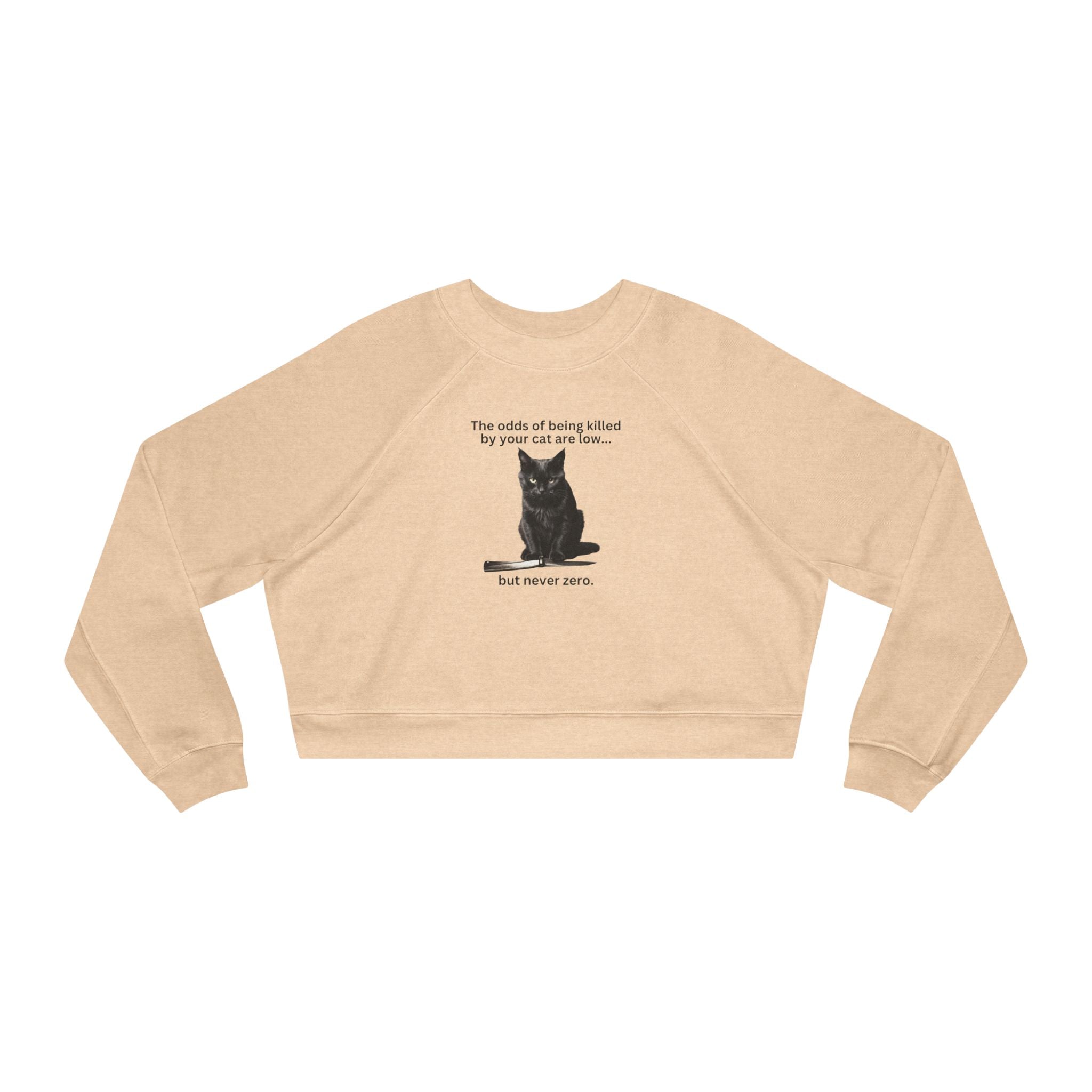 Photo depicting the ​Odds Your Cat's a Killer Women's Cropped Fleece Pullover from EpiAl's Shop.