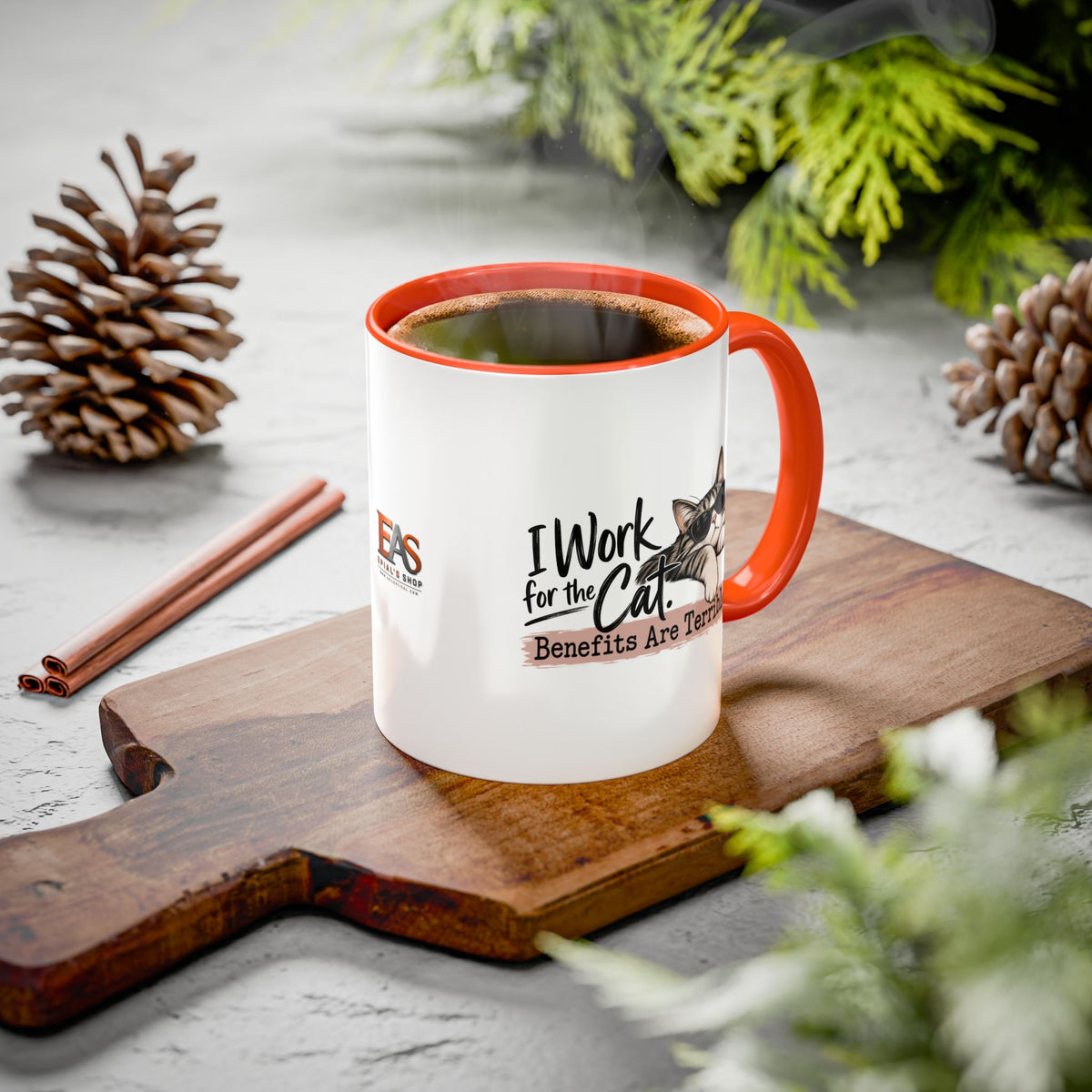 I Work for the Cat Coffee Mug | Funny Cat Lover Ceramic Mug (11oz/15oz)