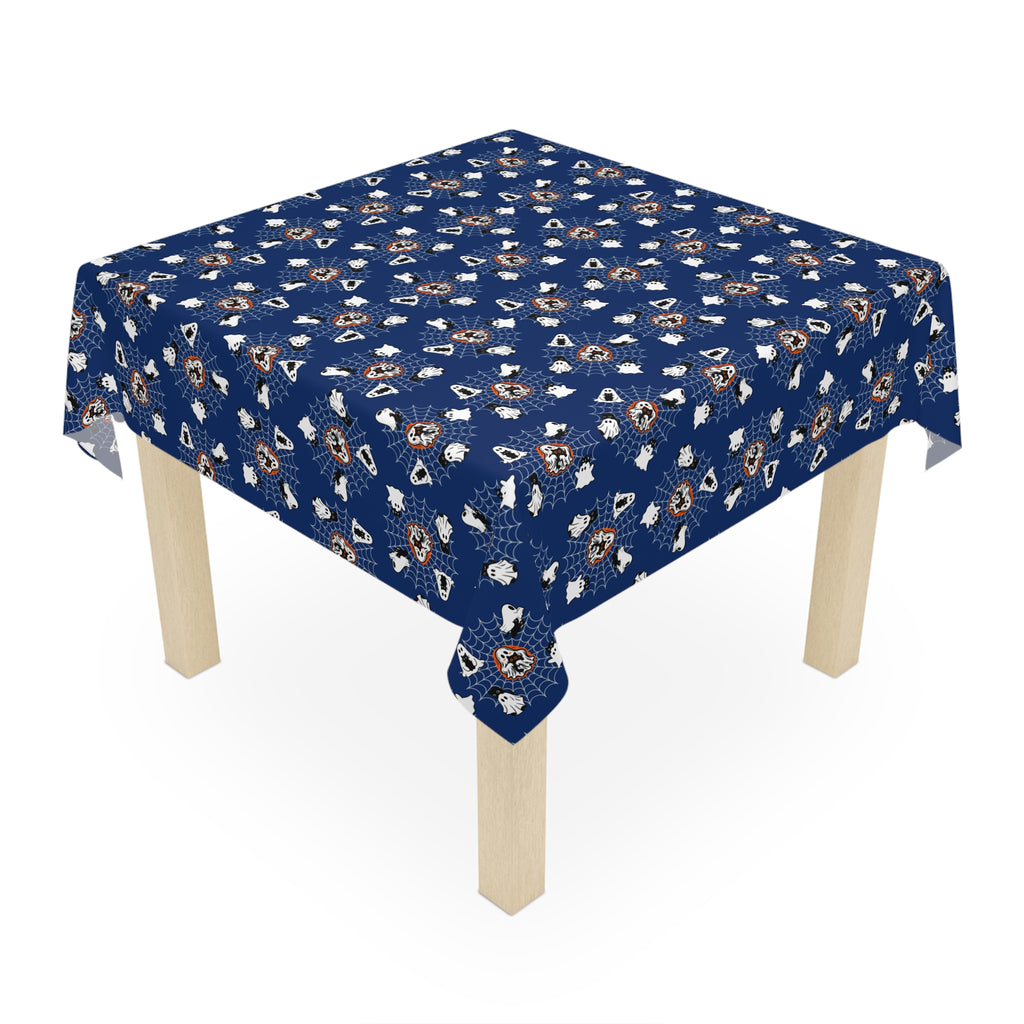 Ghost Cat Spiderweb Halloween Tablecloth | Navy Spooky Cat Table Decor