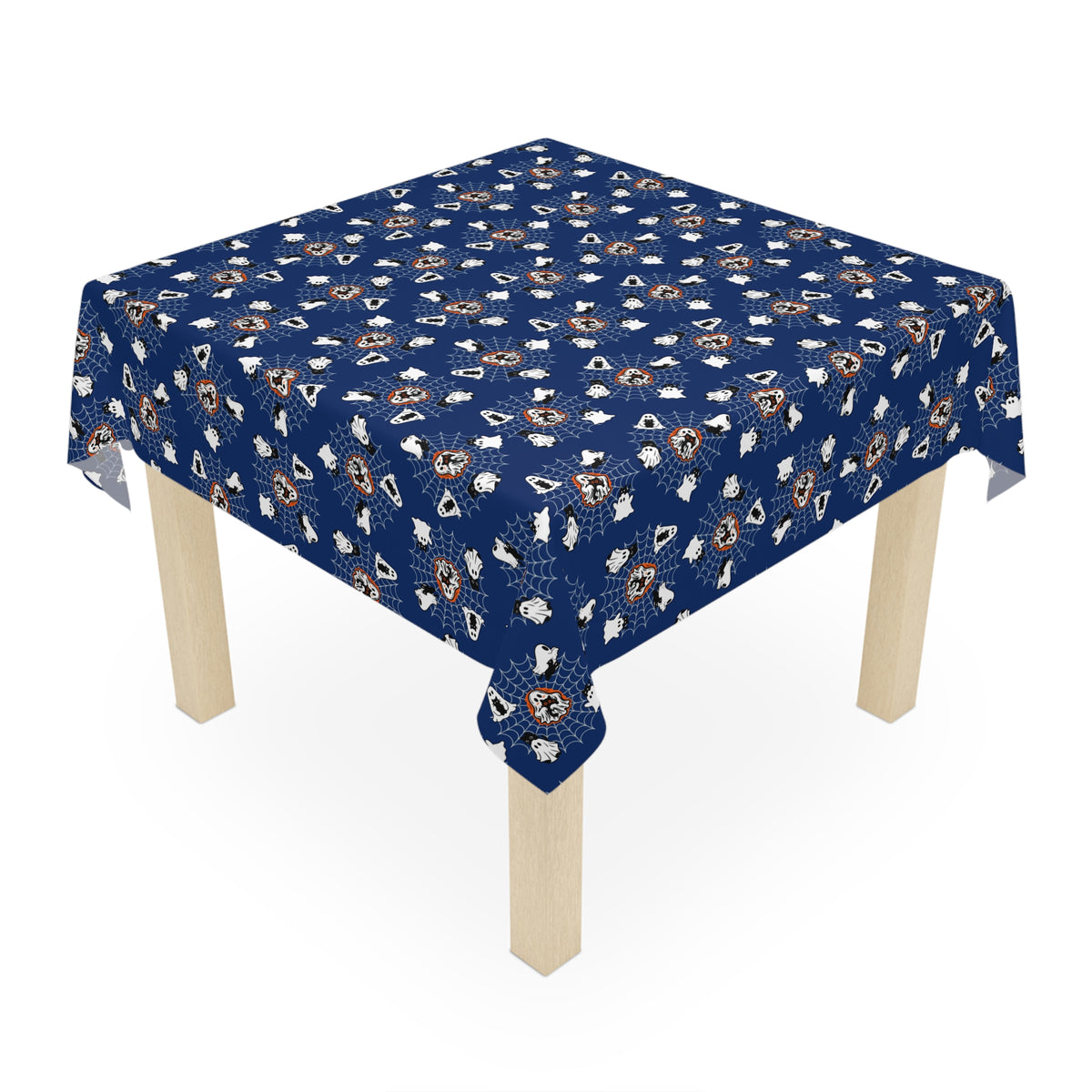 Ghost Cat Spiderweb Halloween Tablecloth | Navy Spooky Cat Table Decor