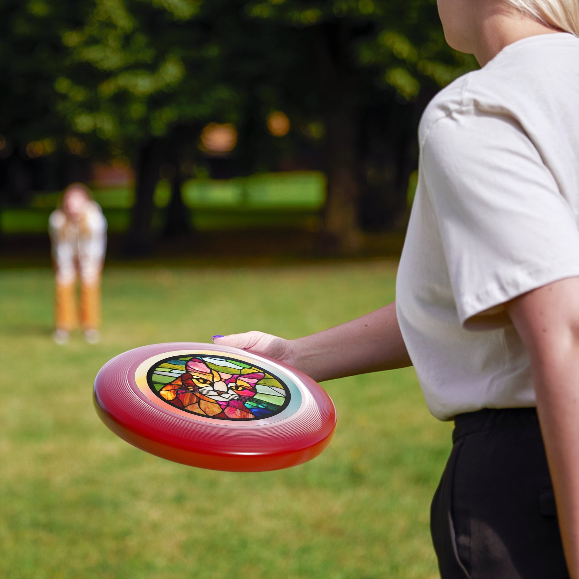 Stained Glass Cat Frisbee - Colorful Outdoor Fun for Cat Lovers Printify