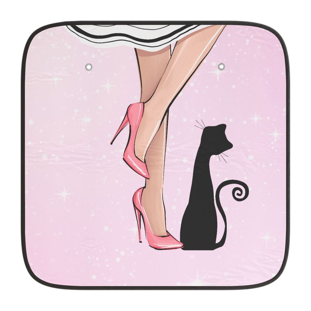 Chic Cat-Themed Car Sun Shades with Heels Design, UV Protection