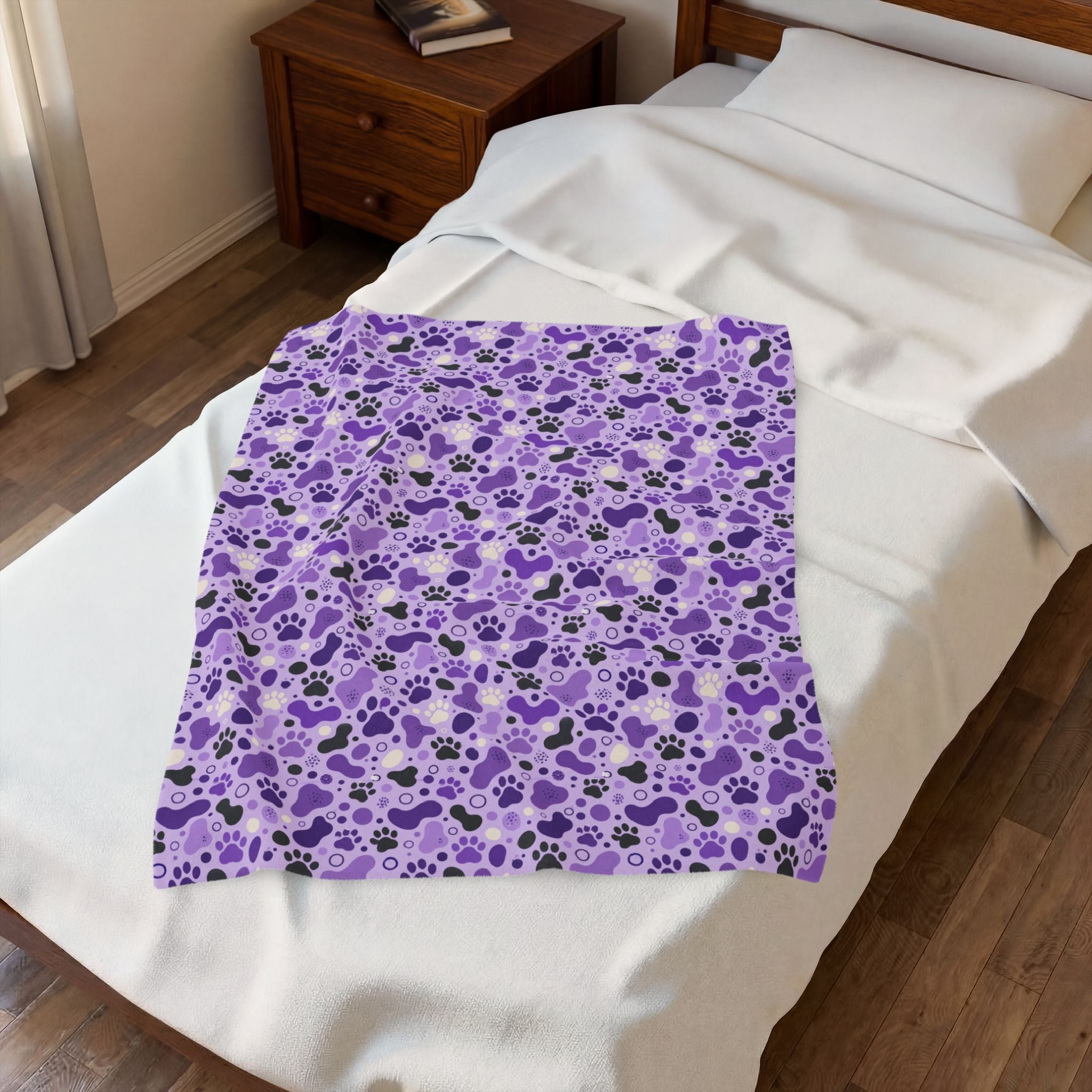 Purple Paw Print Plush Blanket | Cat & Dog Lover Cozy Throw Blanket